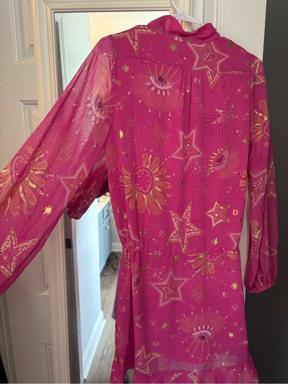 Buddy Love Hot Pink Wrap Dress/romper with Gold Star & Sun Print - Picture 3 of 5